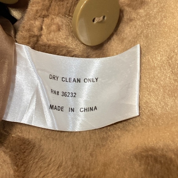 Giacca Vintage Trench Coat, Textured Faux Fur, Camel Color, Lined ButtonUp Sz L - Picture 7 of 8